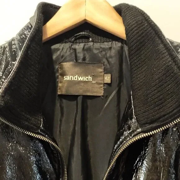NWOT Sandwich Wet look Bomber Jacket Biker Moto Jacket vinyl look Mobwife Jacket - Picture 8 of 16